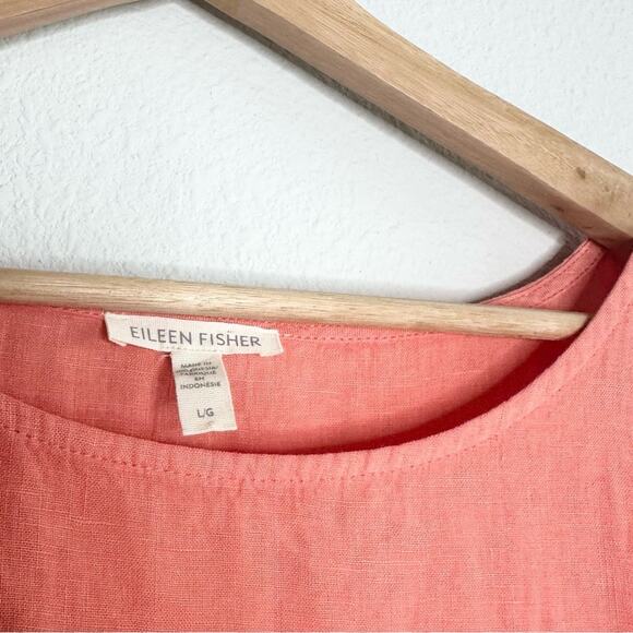 EILEEN FISHER Coral Short Sleeve Dress Size Large 100% Organic Linen - Picture 4 of 6